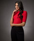Short Sleeve High Neck Rib Top- Red